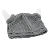 Baretten Winter Hat Retro Beanie Cap Knit 3D Ox Horn Barbarian Cosplay Stretch Skullcap