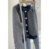 Kvinnorjackor EWSFV 2024 Autumn Fashion Women Retro Blue Short Sweater Cardigan Bekväm lös enkelbröst Houndstooth stickad kappa