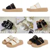 Woody Mules Designer Mila Hausschuhe Slides Sandalen Damen Flache Slider Canvas Gummi Beige Weiß Schwarz Segel Spitze Schriftzug Stoff Damen Sommer Slipper Sandale 35-42