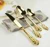 Posate occidentali vintage 24 pezzi Coltelli da pranzo Forchette Cucchiaini Set Set di stoviglie di lusso in acciaio inossidabile Set di stoviglie per incisione 2011288772643