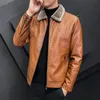 冬のファッション暖かさの厚い革のジャケットラペルソリッドジッパーデザインプラスサイズ4xl-Mボンバーコートメンズレザージャケット240227