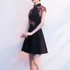 Frauen Cheongsam Kleid Chinesischen Stil Halb Rollkragen Hohe Taille Über Knie Länge Temperament für Bankett 240220
