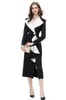 Women's Runway Dresses Turn Down Collar Long Sleeves Ruffles Color Block Split Fashion Pencil Vestidos