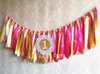 Dekoracja imprezy różowa jasna szmata szmaty Banner Baby Girl Highchair 1st Birthday Garland Decorations Po tło