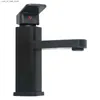 Bathroom Sink Faucets 1 faucet plastic steel bathroom counter basin shaped square base black hot and cold mixer Q240301