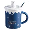 Tassen Keramiktasse Cartoon Niedlicher Eisbär Bedrucktes Weihnachtstrinkgeschirr Kaffee mit Deckel Löffel Dekoration Jahr Geschenk