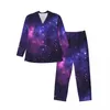 Erkekler Puraj Mor Galaxy Pijama Seti Dış Uzay Bul Nebula Yıldızları Sevimli Yumuşak Erkek Uzun Kollu Vintage Ana Sayfa 2 Parça Nightwear Plus Boyut