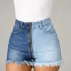 Shorts 2022 New Summer Women's High Waist Zipper Denim Shorts Fashion Color Combination Tassel Elastic Jeans Shorts S2XL Drop Shipping