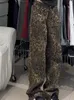 Jeans da donna leopardati per donna pantaloni denim a vita alta larghi Y2k streetwear larghi dritti cargo moda a figura intera