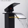 Bathroom Sink Faucets Waterfall brass basin faucet deck installation single pole single hole cold and hot bathroom basin mixer black galvanized faucet Q240301