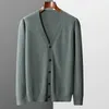 Herrtröjor Rongyi Cardigan Spring och Autumn Basic Pure Wool Sticking Sweater Stor storlek Lös V-ringadrock Solid Color Casual Jacket