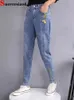 Jeans da donna larghi a vita alta Harem donna coreana pantaloni in denim elasticizzato vintage lettera ricamo casual lunghezza alla caviglia Kot Pantolon