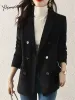 Blazers Yitimuceng Corduroy Blazer for Women 2023秋冬ターンダウンカラーソリッドカジュアルコートオフィスレディースダブル胸部ジャケット