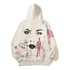 Men's Hoodies High Street Hand-painted Graffiti Printing Couple Distressed Plus Veet Warm Hooded Sweatshirts Loose Cotton Coat