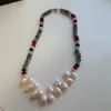 Handgeknoopte ketting Design 5x8mm snoepkleurige jade witte zoetwaterparelmix nekketting 45cm