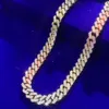 Partihandel fin bling hiphop smycken 12mm Big 925 Sterling Silver Iced Out 2 Row 5A Zircon Quality Cuban Link Chain för män