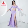 Scene Wear Belly Dance Butterfly Costume For Women Short ärmar Topp Split Long Kjol 2st Vuxen Oriental Dancing Outfit