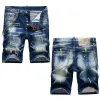 jeans corti da uomo in denim con fori dritti jeans attillati casual estivi Night club blu pantaloni da uomo in cotone stile italiano