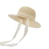 Chapeaux à large bord printemps et été haut rond Eaf chapeau de paille pare-soleil pour enfants tourisme de plein air vacances crème solaire avec sangle