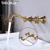 Bathroom Sink Faucets BECOLA two handed handle three hole bathroom faucet antique bronze home improvement accessories brass bathroom faucet 360 rotation Q240301