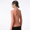 AL Veste de yoga à manches longues pour femme - Col montant - Taille serrée - Fermeture éclair complète - Fitness - Jogging - Décontracté - Manteau de course - Pouce Buck SweatTops