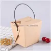 Gift Wrap 100Pc Kraft Paper Carton Lunch Snack Furit Salad Box Disposable Fast Food Pasta Takeaway Packaging With Black Plastic Handle Dhdjz