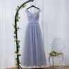 Vestidos de dama de honra cinza esfumaçado fora do ombro com renda nas costas plissados vestidos de festa de casamento de tule Borgonha, azul royal, vestidos de noite lavanda baratos