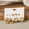 Necklace Earrings Set 9 Pairs Gold Color Pearl Earring Sets Hoop Creative Simple Party Vintage Circle Jewelry