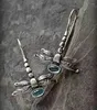 Boucles d'oreilles pendantes Style bohémien, pendentif libellule, strass vert pour femmes, Vintage, Animal, Long crochet