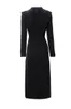 Women's Runway Dresses Turn Down Collar Long Sleeves Ruffles Color Block Split Fashion Pencil Vestidos