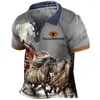 Polos pour hommes Polos Vintage Polos d'été Cowboy bouton de revers t-shirts mâle décontracté à manches courtes 3D cheval imprimé t-shirts haut vêtements