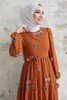 Ropa étnica Medio Oriente Musulmán Floral Abaya Vestido para mujeres Elegante Árabe Femme Sólido Manga larga Abayas Islam Turquía Vestidos