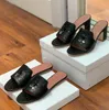 Été élégant marque charmes mules pantoufles diapositives sandales chaussures gros talons bloc femmes créateurs de luxe motif autruche semelle extérieure en cuir chaussures de soirée 35-43