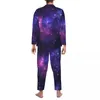 Erkekler Puraj Mor Galaxy Pijama Seti Dış Uzay Bul Nebula Yıldızları Sevimli Yumuşak Erkek Uzun Kollu Vintage Ana Sayfa 2 Parça Nightwear Plus Boyut
