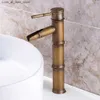 Bathroom Sink Faucets Bathroom basin faucet anti-corrosion antique brass bamboo shaped faucet single handle sink faucet hot and cold water Q240301