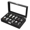 Uhrenbox12106 Slot Watch Box Organizer für HerrenUhrenvitrine mit Glasplatte für Geschenkgeschäft Carbonfaser-Leder 240226