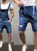 Männer Jeans Frauen Overalls Playsuits Einteilige Shorts Strampler Waschen Slim Fit Löcher Taschen Distressed Spliced Streetwear 2024