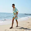 Homens Tracksuits Mens Moda Imprimir Conjuntos de Manga Curta Camisa Shorts 2 Pcs Terno Solto 2024 Verão Casual Beachwear Masculino Férias Havaianas