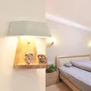 Vägglampa modern sängen nordiskt sovrum med switch ljus ledd solid trä kreativ funktion vardagsrum lampor