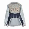 Vestes pour femmes Vestes Denim Spring Floral Broderie Daim Fringe Manches longues Streetwear Vêtements d'extérieur Boho Z1291 240301