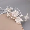 Halsband örhängen set 2st brud smycken för kvinnor söt blomma stud snörning pannband kvinna fest prop huvudstycken