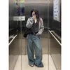 Jean rétro coréen pour femmes, Streetwear Harajuku, taille haute, Design à la mode, jambes droites amples, pantalon large, automne hiver