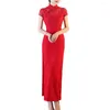 Ethnic Clothing Wine Red Wedding Cheongsam Short Sleeve Vintage Improved Women Summer Lace Dress Slim-fit Elegant Qipao
