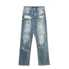 Damskie dżinsowe style-tarłki jeanshigh-tarskie są załatane na wiosnę i lato 2024 INS Street Style proste spodnie