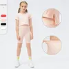 Lu Kids Yoga Shorts Two-Piece Outfits Girls High Waist Sportswear Lined Fitness Wear wronging Elastic LL23205+23403