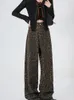 Jeans femininos leopardo impressão versátil mulheres perna larga denim solto streetwear calças baggy vintage hip hop designer