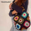 Borse a tracolla het chic Granny Square Borsa Gran fatta a mano con manico superiore Borsa a secchiello Borsa Jacquard intrecciata all'ingrosso T240301