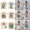 American Hip Hop Fun Trendy Brand Letter Print Retro Distressed Men and Women Loose Fitting Summer Apricot Short Sleeved T-shirt