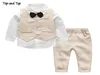 Top- en topmode herfst babykledingset kinderen babyjongen pak gentleman bruiloft formeel vest stropdas shirt broek 4-delige kledingsets Y9600790