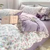 Set Class A washed cotton linen 4piece set small fresh bedding Double yarn quilt set floral bed sheet dormitory 3piece set